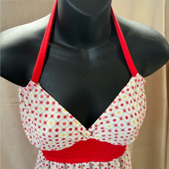 Guess Y2K Red and White Polka Dot Halter Babydoll Summer Top Size Small - Picture 3 of 8